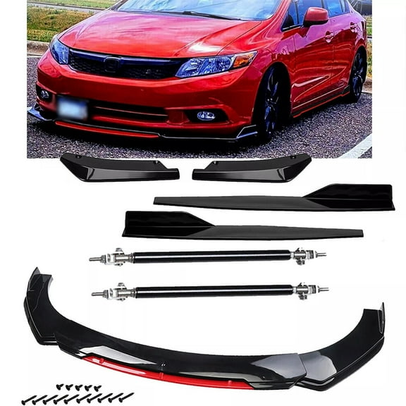 Auto Front Bumper Lip Chin Spoiler Diffuser Air Dams With Side Skirt Splitter, Anti-Collision ABS Chin Spoiler Splitter Diffuser Protector For 1.9M/6.2FT Wide Cars