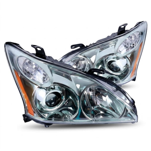 Auto Front Headlight Set with Weatherproof Feature, White Finished Surface and Impact-Proof PC Lens, Suitable for Vehicle Maintenance of Old Lexus RX Models