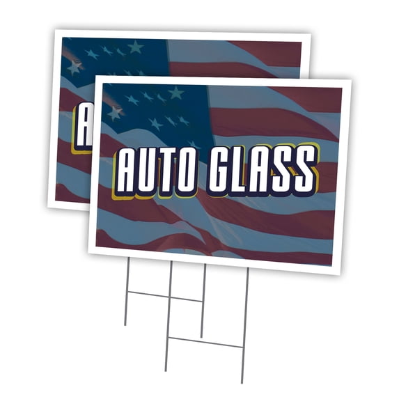 Auto Glass 2 Pack Of 12" x 16" Yard Sign & Stake | Advertise Your Business | Stake Included Image On Front Only | Made in The USA