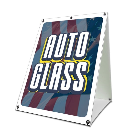 Auto Glass 24" x 36" A-frame Sidewalk Sign| Advertise Your Business | Images On Both Sides | Auto Tint Repair Shop Mechanic Truck | Made in The USA