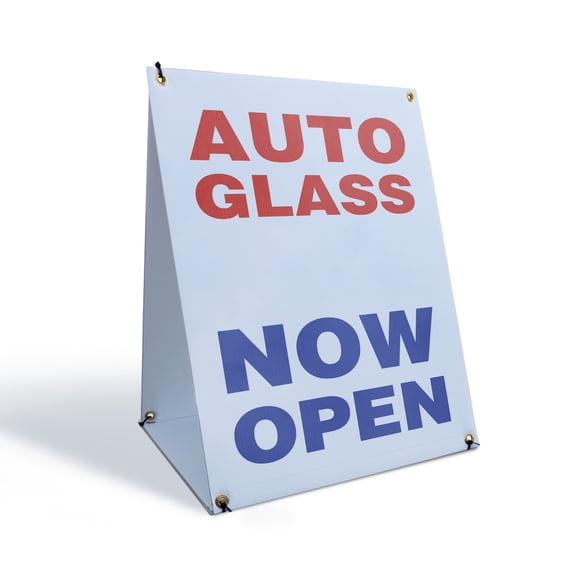 Auto Glass Now Open Sidewalk Sign 24 Inch x 36 Inch A-Frame Images On Both Sides | Auto Shops, Windshield Services, New Location | Made in USA