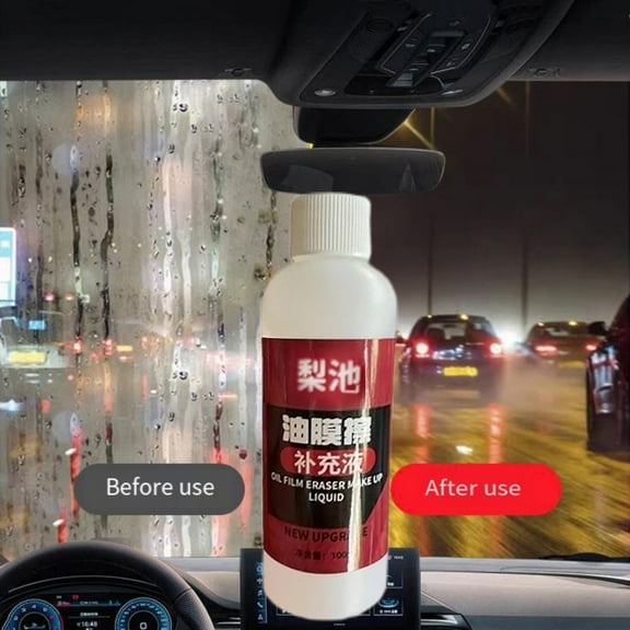 Auto Glass Oil & Residue Remover - Hydrophobic Coating Cleaner for Windshield & Side Mirrors - Removes Stubborn Oil, Bird Droppings - Improves Visibility & Prevents Fogging - Includes Cleaning Brush