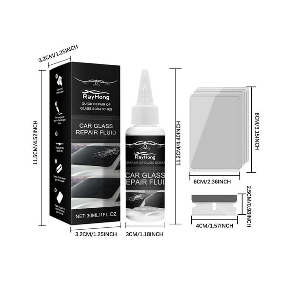 Auto Glass Repair Kit Crack Filler Liquid 50ml, Windshield Chip Repair Adhesive with Blade and Curing Film, Quick Fix Solution for Spiderweb Star-shaped Cracks, DIY Windshield Restoration Kit