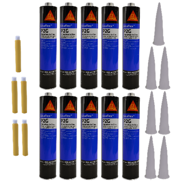Auto Glass Urethane Adhesive  Primerless to Glass 10 Tubes Sika P2G + (5) 207 Primer Stick