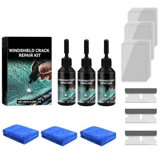 Auto Glass Windshield Repair Kit, 0.68oz Crack and Chip Repair Liquid, Quick Fix Resin Solution for Clear Vision & Safe Driving(Multicolor C)