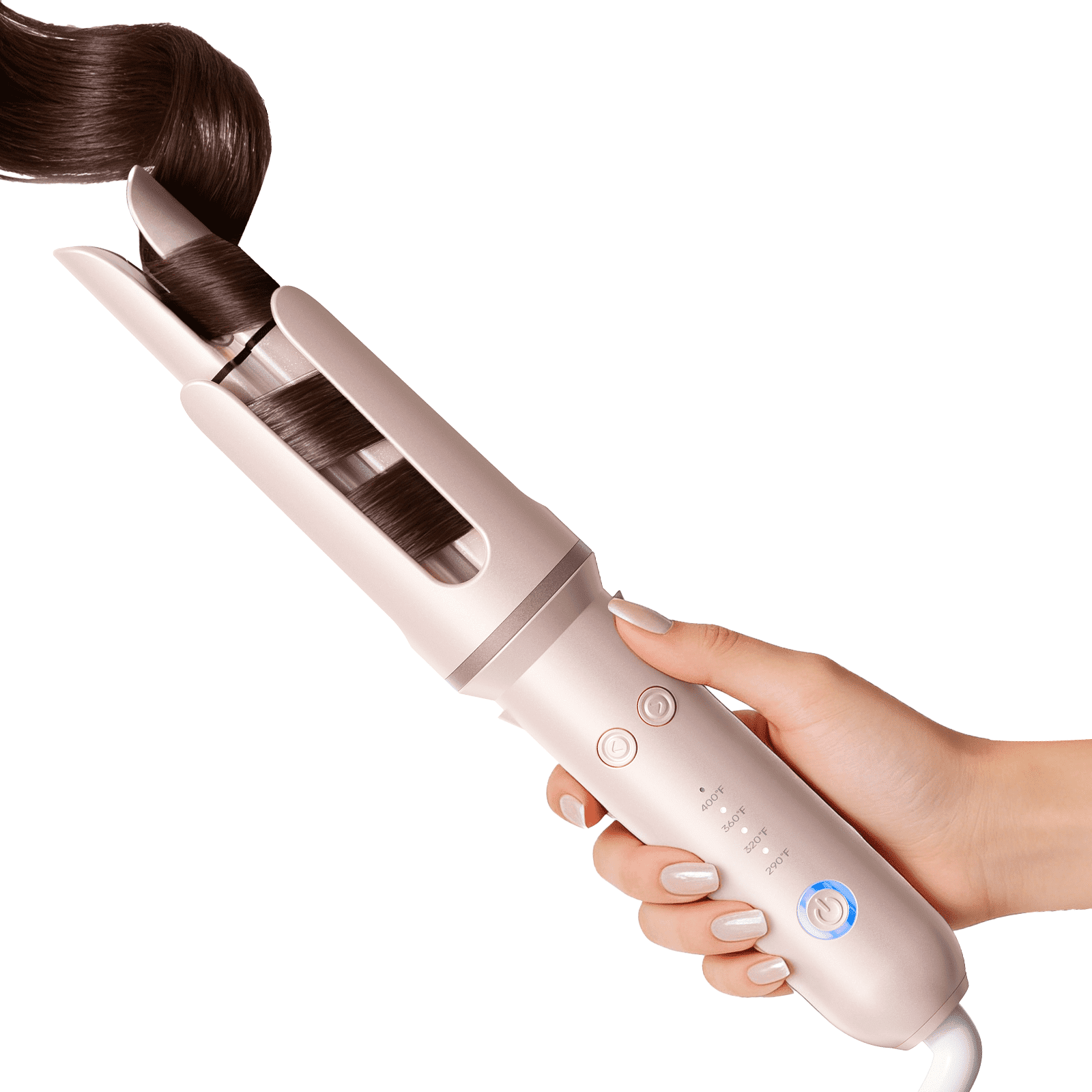 DYHOO Automatic Rotating Curler Beach Waves Hair Curling Iron, 1.25 Inch Ceramic Coated, 500M Ionic, Dual Voltage, Lightweight, Pink