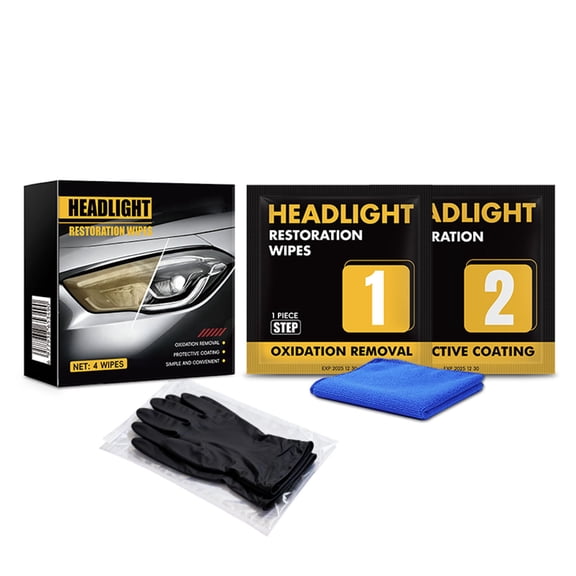 Auto Headlight Restoration Wipes Kit - Two-Step Oxidation & Yellowing Removal with Long-Lasting Protective Coating - Easy DIY Car Headlight and Taillight Restoration for Improved Brightness