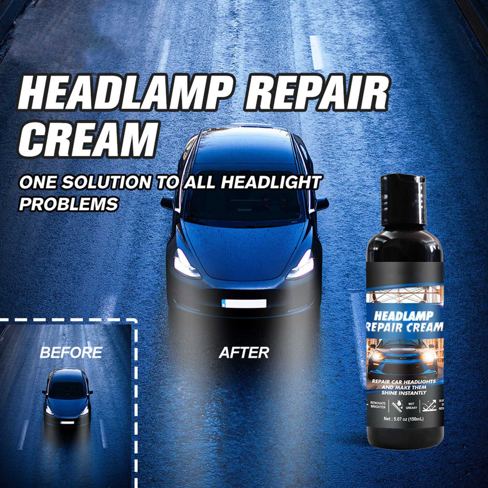 Auto Headlight Restorer 150ml | Scratch & Yellowing Repair Coating | Enhances Transparency & Brightness | UV & Weather Protection | Eco-Friendly & Easy to Apply