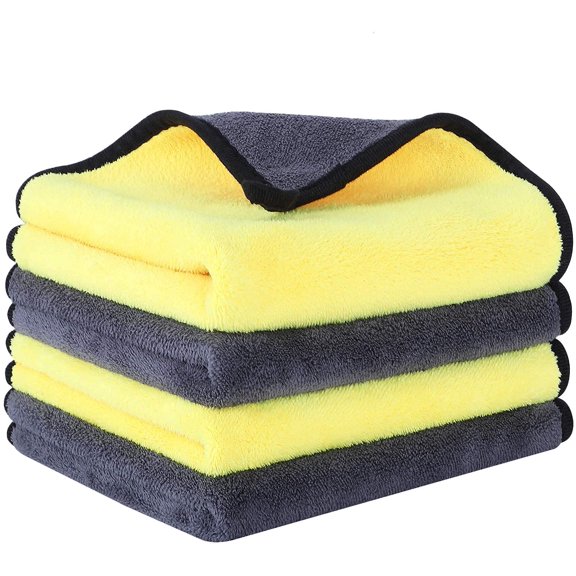 Auto Hub Heavy Microfiber Cloth For Car Cleaning & Detailing, Double Sided, Extra Thick Plush Microfiber Towel Lint-Free 800 Gsm | Pack Of 4 (Yellow)