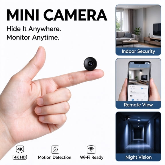 Auto IR Night Vision 4K Ultra HD Portable Mini WiFi Surveillance Camera Rechargeable Nanny Cam Human Motion Alert Remote App View for Apartment Baby Pet Indoor Home Safety Monitoring
