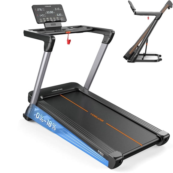 Auto Incline Treadmill, Foldable 18% Incline Heavyduty Treadmills for Home, 3.0HP, 8.7 MPH, 380 lbs Capacity, Wide Belt Indoor Running Machine for Home Gym