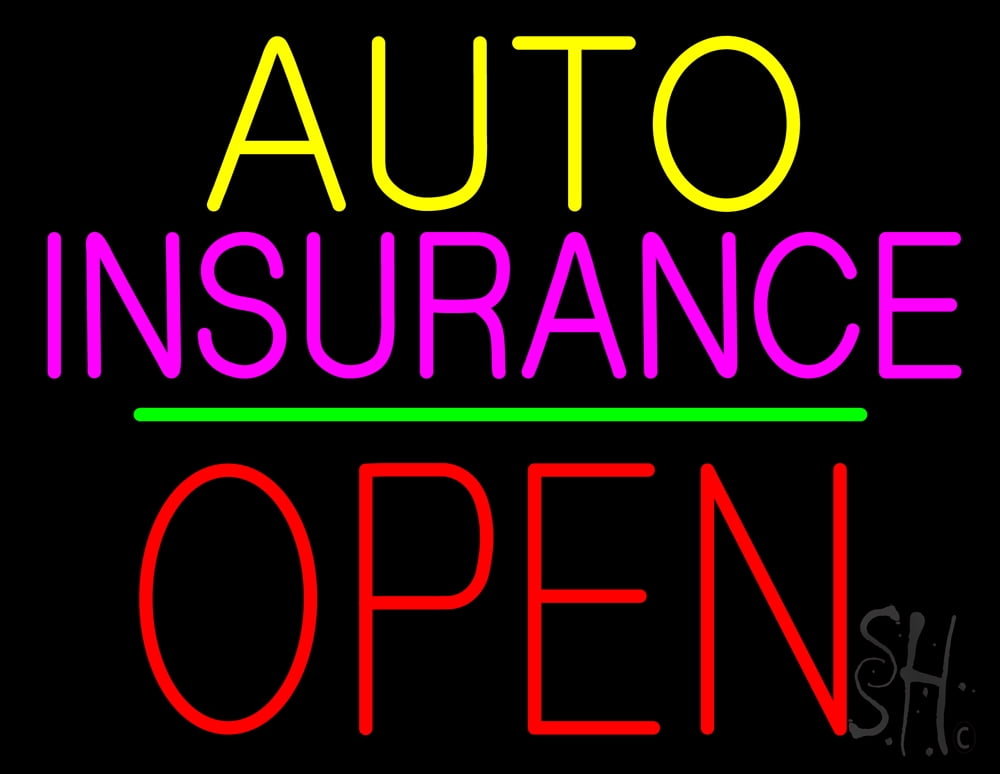 Auto Insurance Open Block Green Line LED Neon Sign 24 x 31 - inches ...