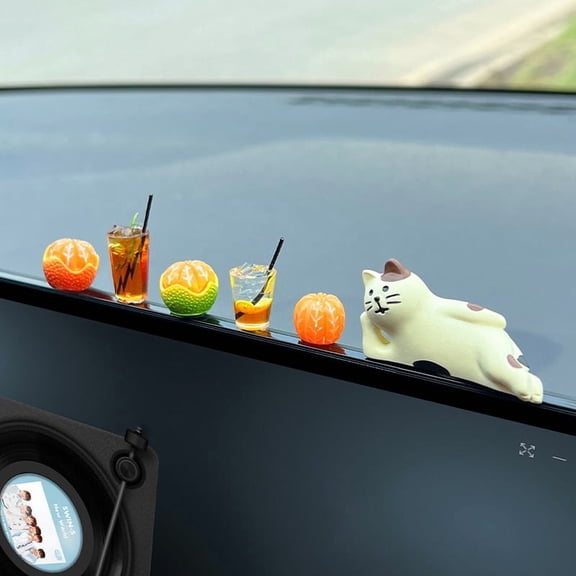 Auto Interior DIY Mini Cat Lemon Tea Coffee Scene Car Dashboard Ornaments Accessory