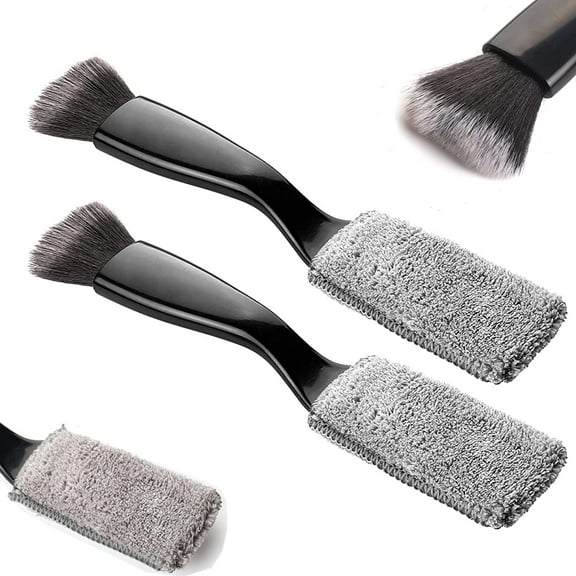 Auto Interior Dust Brush 2Pcs Car Duster Interior, Mini Car Detailing Brushes, Double Head Brush for Car Cleaning, 2 in 1 Car Detail Crevice Dust Brush, Auto Detail Microfiber Car Duster