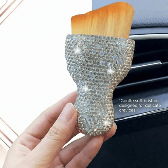 Auto Interior Dust Brush, Car Detailing Cleaning Brush with Diamond, Bling Handle Soft Bristles Dusting Tool, Scratch Free Dirt Clean Brushes for Vehicle Dashboard, Air Conditioner Vent (White)