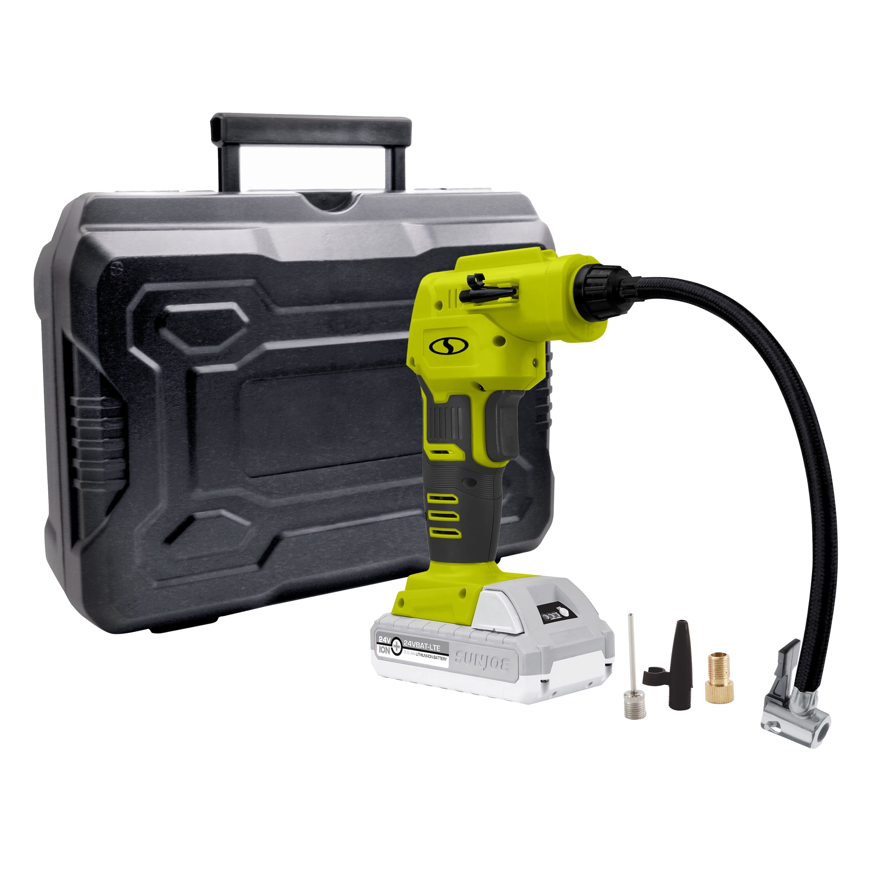 Auto Joe 24V Cordless Portable Air Compressor W Nozzle Adapters 2.0 Ah Battery Charger