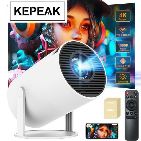 Auto Keystone Mini Portable Projector, 4K/260 ANSI Smart Projector with WiFi 6 BT 5.0, Screen Adjustment, 180 Degree Rotation, Home Video Projector Built-in Android 11.0 OS