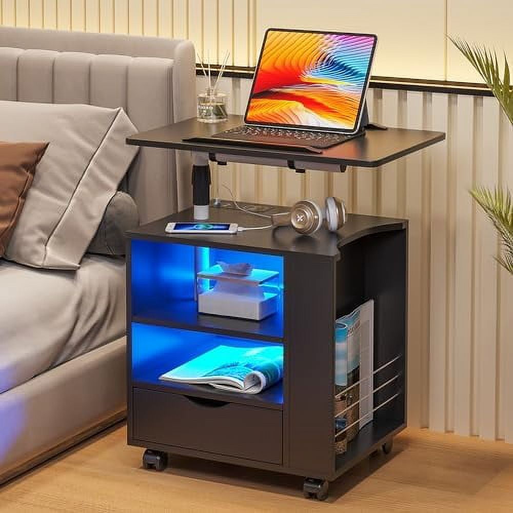 Mini Computer Night Stand Small Nightstand LVSOMT LED Nightstand With Charging Station, Bedroom ...