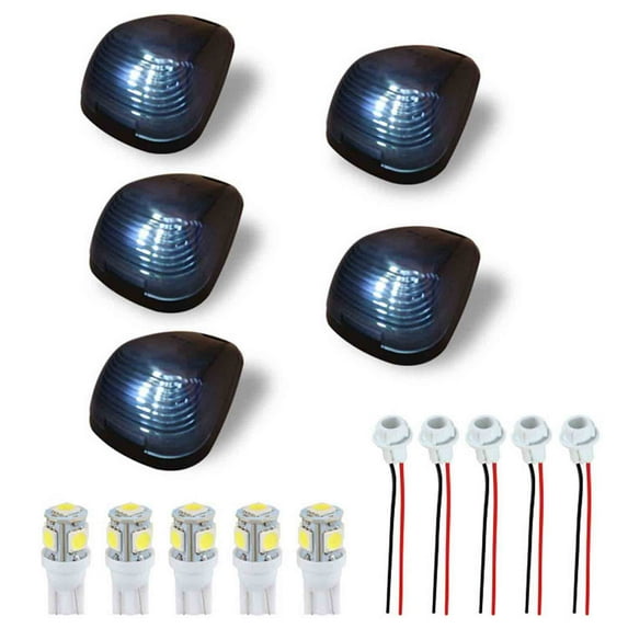Auto Led Cab Lights 5Pcs Smoked Cab Roof Marker Lights with Sockets Bases Compatible with Trucks, Trailers, Buses, Rvs