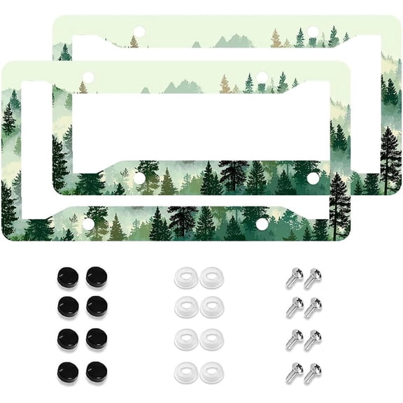 Auto License Plate Frames, Forest Landscape Pattern American Style Car Plate Covers, 2-Pack, Aluminum, 12 x 6 Inch