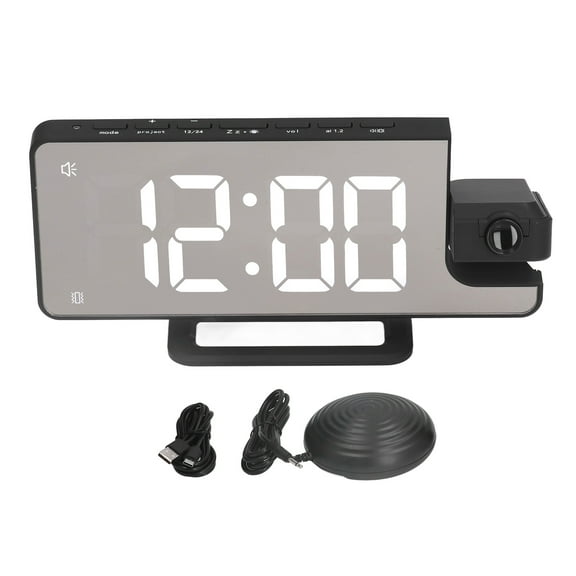 Auto-Light Sensing Projection Alarm Clock with 6 Brightness Levels and Vibrator, USB-Snooze Function Included