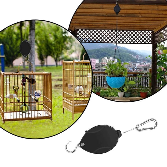 Auto-Locking Retractable Plant Pulley, 2026 New Heavy Duty Hanger with 304 Stainless Steel Rope, Easy Height Adjustment for Flower Baskets, Pots & Bird Feeders, 1PC Black