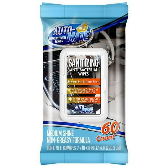 Auto-Mate 8048383 8 x 7 in. Sanitizing Anti-Bacterial Auto Wipes - Pack of 24
