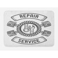 thumbnail image 1 of Auto Mechanic Bath Mat, Emblem Like Illustration with Rubber Tire Tools and Repair Service Typography, Plush Bathroom Decor Mat with Non Slip Backing, 29.5" X 17.5", Grey White, by Ambesonne, 1 of 2