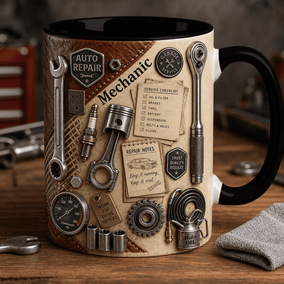 Auto Mechanic Mug 3D Effect Car Repair Coffee Cup Gift for Garage Techs
