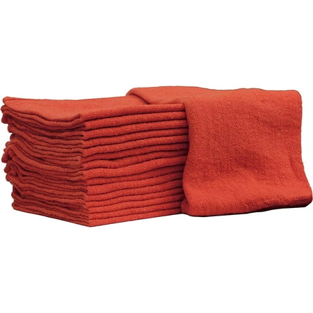 Auto-Mechanic Shop Towel Rags 100% Cotton Commercial Grade Size 14x14 Perfect Drying Pad Rag for Cleaning Cars and Equipment 25 Pack (Red)