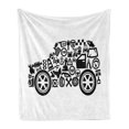 thumbnail image 1 of Auto Mechanic Soft Flannel Fleece Blanket, Monochrome Graphic with Pictograms About Automotive Shape as Car, Cozy Plush for Indoor and Outdoor Use, 60" x 80", Charcoal Grey and White, by Ambesonne, 1 of 6