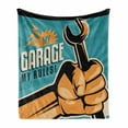 thumbnail image 1 of Auto Mechanic Soft Flannel Fleece Blanket, Retro Manly Design with My Garage My Ruler Lettering and Hand Holding Wrench, Cozy Plush for Indoor and Outdoor Use, 50" x 70", Multicolor, by Ambesonne, 1 of 6