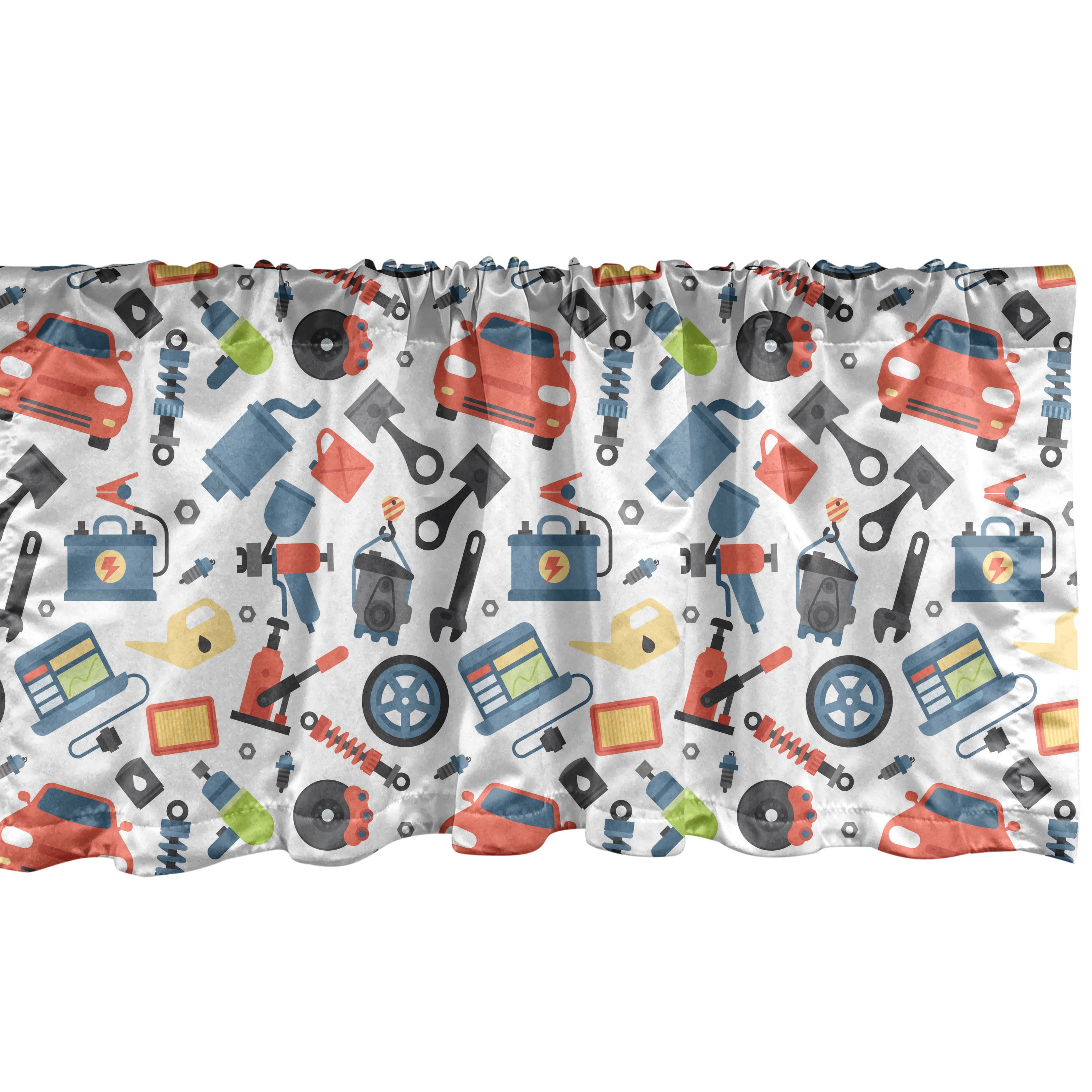 Ambesonne Auto Mechanic Valance Pack of 2, Car Repair Elements, 54"X18