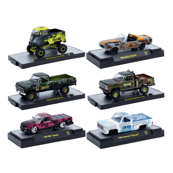 "Auto Meets" Set of 6 Cars IN DISPLAY CASES Release S60 Limited Edition 1/64 Diecast Model Cars by M2 Machines