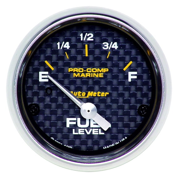 Auto Meter 200760-40 - Marine 2.06" Carbon Fiber In-Dash Mount Electric Fuel Level Gauge