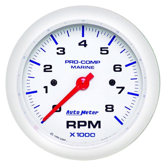 Auto Meter 200779 - Marine 3.37" White In-Dash Mount Electric Tachometer Gauge