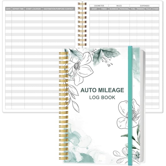Auto Mileage Log Book – Vehicle Maintenance Log Book, Miles Log Book for Car with Odometer,Expense,Gas Consumption & Lubrication,Repairs and Accessories, 5.8" x 8.5", Teal Floral