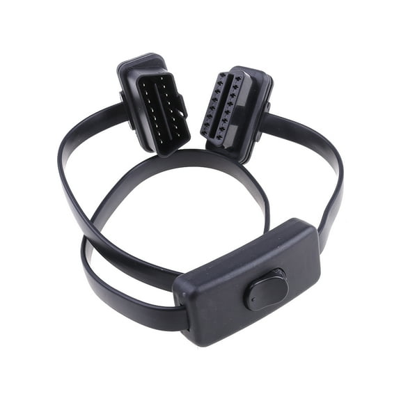 Auto OBD-II OBD2 Extension Cable Flat Ribbon Cable with Switch Connectors Low Profile Male to Female 16-pin Pass-Through
