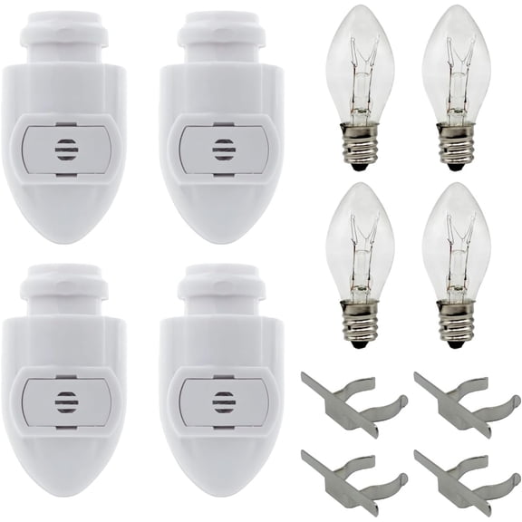Auto On Sensor Plug in Night Light Module Includes 4 Bulbs and Metal Clips, Great for Making Your Own Decorative Lights, Pack of (White Sensor)