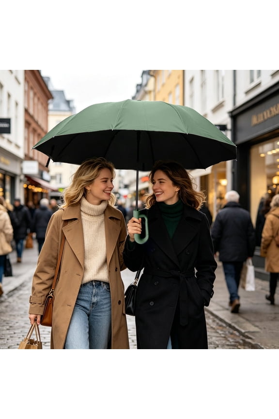 Auto Open Close Carabiner Handle Umbrella & UPF50+ Windproof Compact Rain Parasol, Outdoor Travel Sun Rain Protection Supplies, Daily Commute Office Youth Portable Work Umbrella(Green)