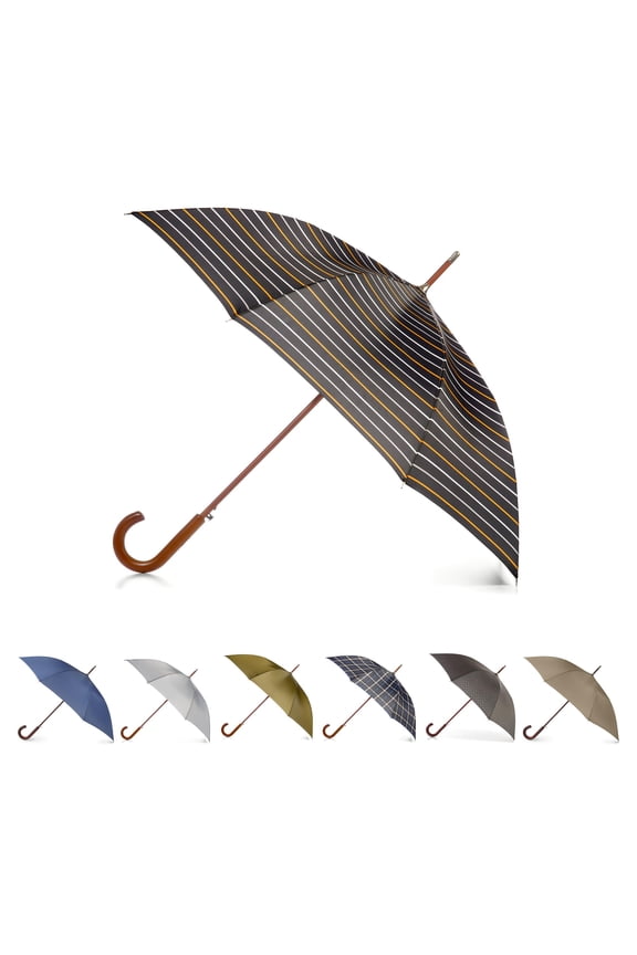Auto Open Water Repellent Stick Umbrella with Classic Wood J Hook Handle