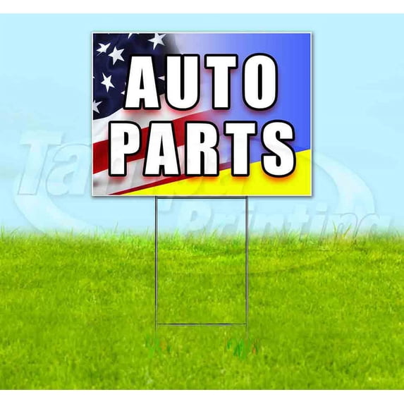Auto Parts (18" x 24") Yard Sign, Includes Metal Step Stake