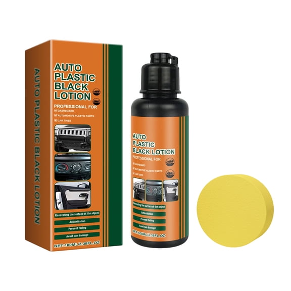Auto Plastic Black Lotion - Professional Restorer & Polishing Cream, Long-Lasting Shine Coating for Dashboard & Trim, UV Protection Color Restorer with Sponge, Automotive Refinishing Solution