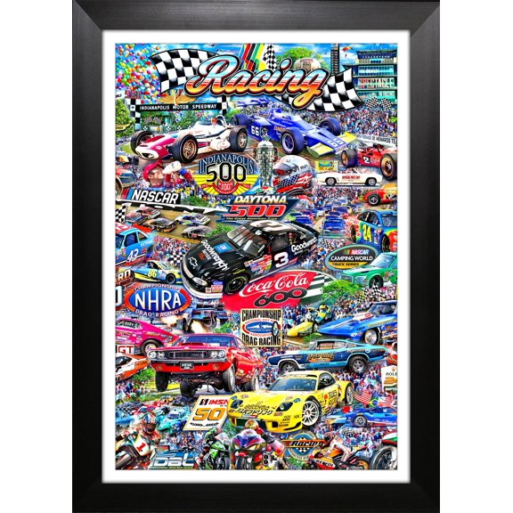 Auto Racing Collage Framed Michael Fishel Print
