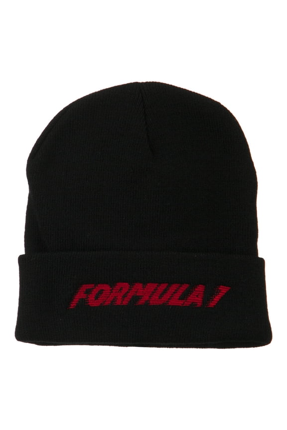 Auto Racing Formula 1 Embroidered Long Beanie - Black OSFM