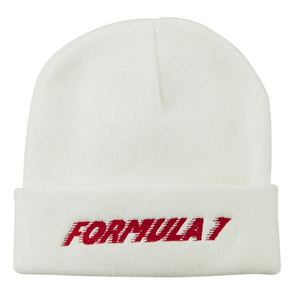 Auto Racing Formula 1 Embroidered Long Beanie - White OSFM