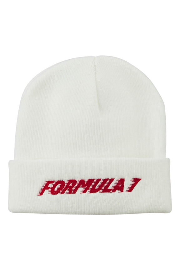 Auto Racing Formula 1 Embroidered Long Beanie - White OSFM