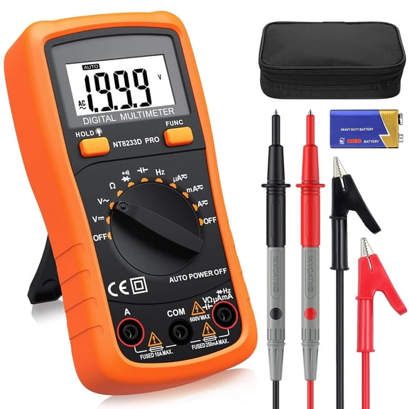 Auto-Ranging Digital Multi Tester with Backlit LCD - Measures Ohm/Capacitance/Diode, Ideal for AC/DC Electrical Testing