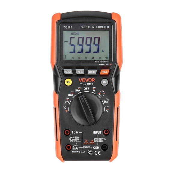 Auto-Ranging Digital Multimeter with 6000 Counts TRMS - Measures DC/AC Voltage, Current, Resistance, Capacitance, Temperature, Tests Diodes, Continuity, and Low Impedance