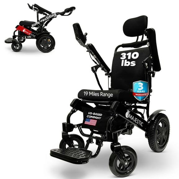 Auto Reclining Electric Wheelchair, 350 lbs Weight Capacity, 19 Miles Battery Range, Electric Wheelchairs for Adults, US Based Support, Remote Controlled Lightweight Wheel Chair, IQ-9000 by Majestic